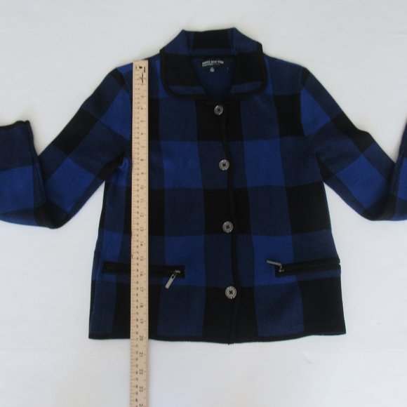 JONES New York Women’s Plaid Sweater Jacket sz. Small Petite Blue Black - Picture 8 of 10